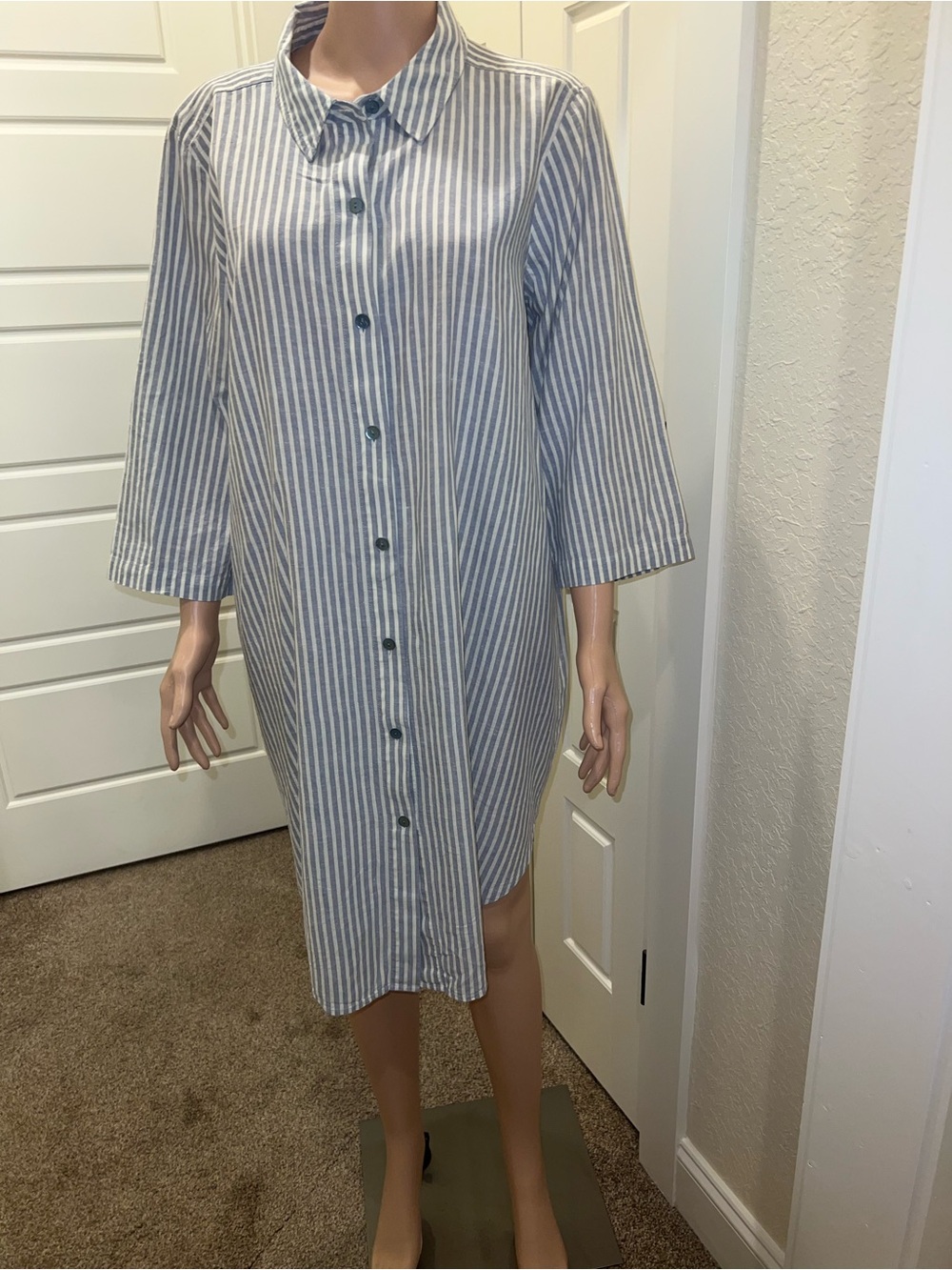 Eileen Fisher Blue and White Striped Shirt Dress